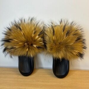 Nike Victori One Custom Faux Fur Slides Black Tan‎ Leopard CN9676-700 Womens 6